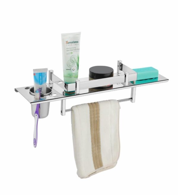 4 in 1 Multi Purpose Bathroom Shelf/Rod/SoapDish/Tumbler