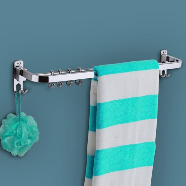 Foldable Towel Rod with Hooks S.S
